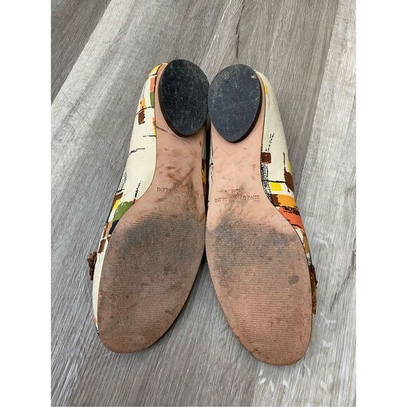 Enzo Angiolini Multicolor Beige Canvas Flats, Dark Brown Flower, Size 10 - Picture 4 of 9